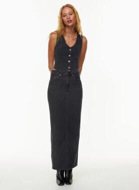Aritzia Denim Forum The 90s Pencil Maxi Jean Skirt Black Cotton 24 Minimalist
